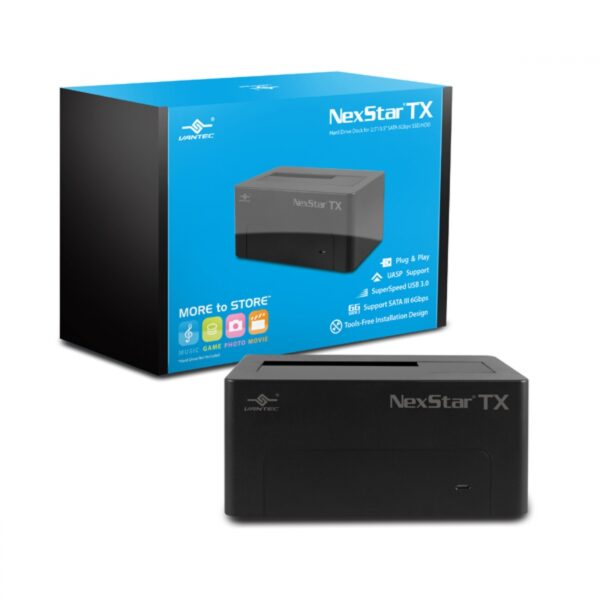 Vantec NexStar TX Single Bay 2.5”/3.5” SATA HDD/SSD USB 3.0 Hard Drive Dock (NST-D328S3-BK)