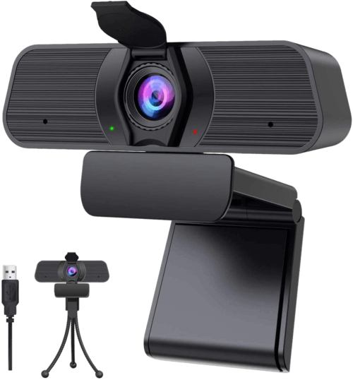 2K HD Webcam with Microphone, Privacy Cover & Tripod