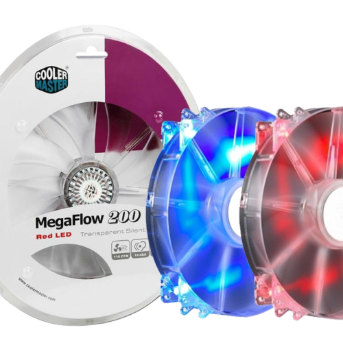 Cooler Master MegaFlow 200 200 mm Sleeve Bearing Transparent LED Silent Case Fan (Blue or Red)