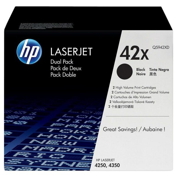 HP 42X Black High Yield Original LaserJet Toner Cartridges Dual Pack (Black) (Q5942XD)
