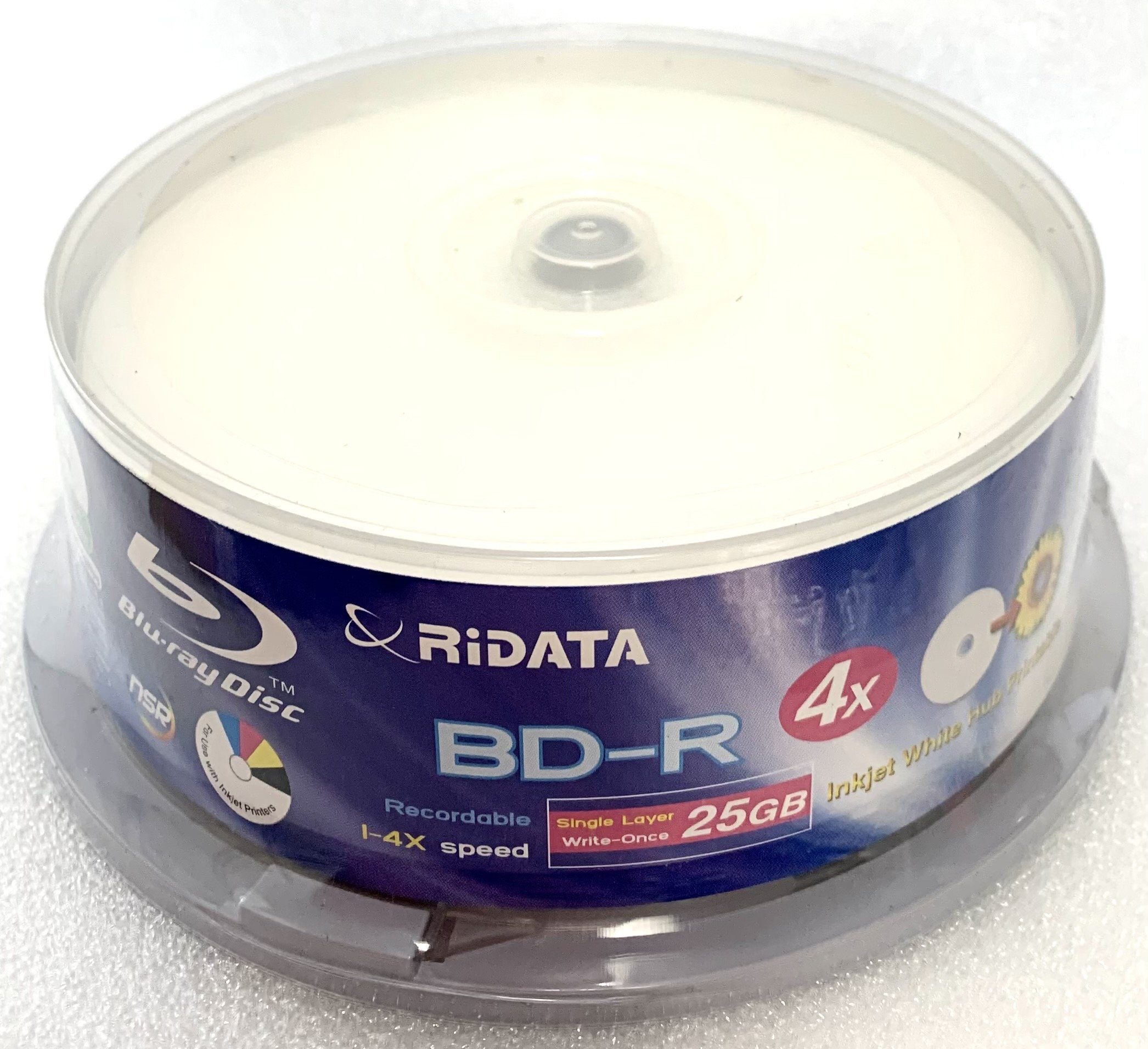 RIDATA BD-R 4X 25 GB Single Layer Inkjet White Hub Printable Blank Media (25 Pack)