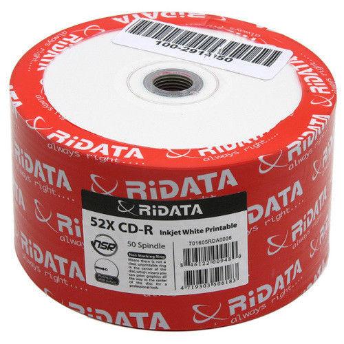 RIDATA CD-R 52X White Inkjet Hub Printable Blank Media (50 Pack)