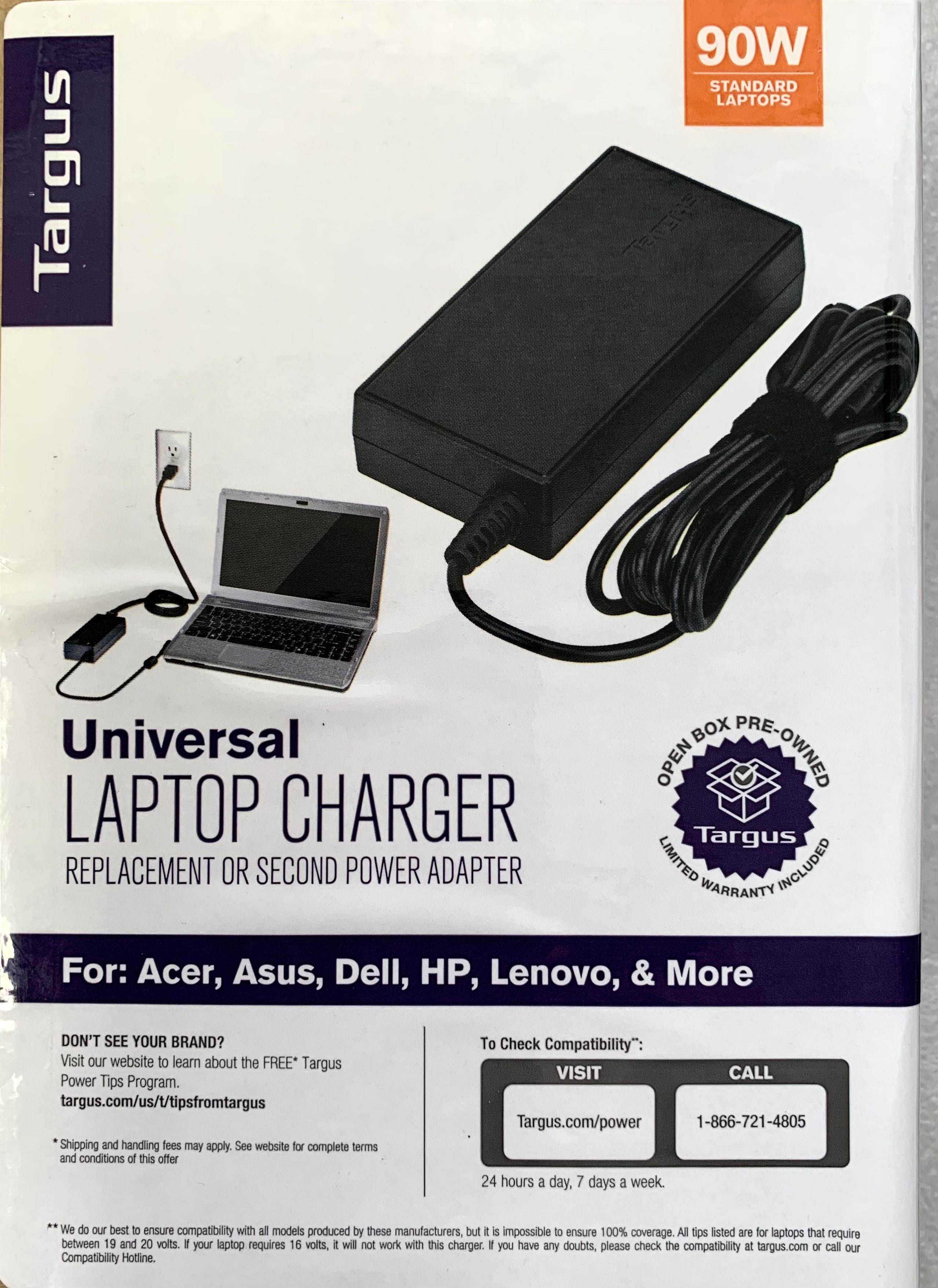Targus 90 W Universal Laptop Charger for Acer, Asus, Dell, HP, Lenovo & More (APA790USO-72R)