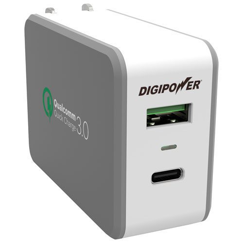 Digipower 33 W QC 3.0/USB-C Dual Port Wall Charger for Smartphones, Tablets & Laptops (CT-AC33H)