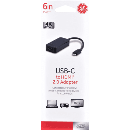 GE 6” USB-C to 4K UHD HDMI 2.0 Adapter (38600)